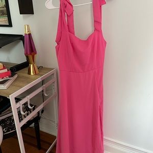 Knot Shoulder Split Thigh Dress in pink from Shein
